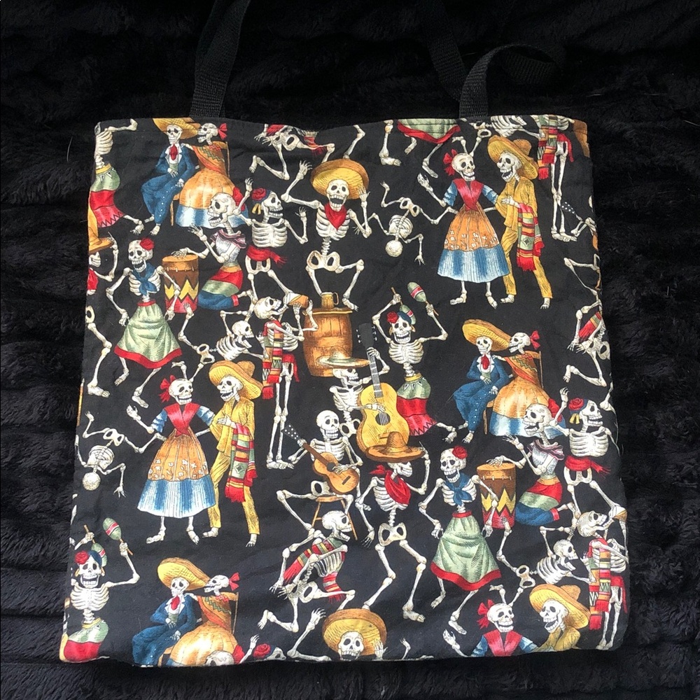 Day of the Dead Skeleton Print Tote Bag - Colorful Fiesta Design